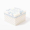 Maileg off white Macaron box with blue detailing and 'Macarons et Chocolat Chaud' written on the lid | © Conscious Craft